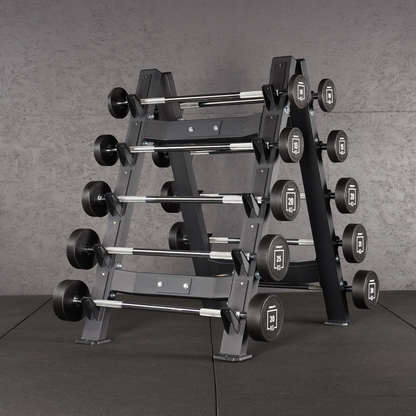 Mirafit 10 Fixed Weight Barbell Set With Storage Rack