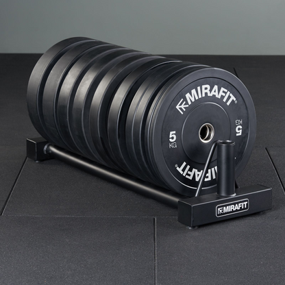 Mirafit 150kg Black Bumper Plates Set & Storage Rack