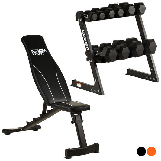 Mirafit Folding Home Gym Bench With Dumbbells & Storage Rack