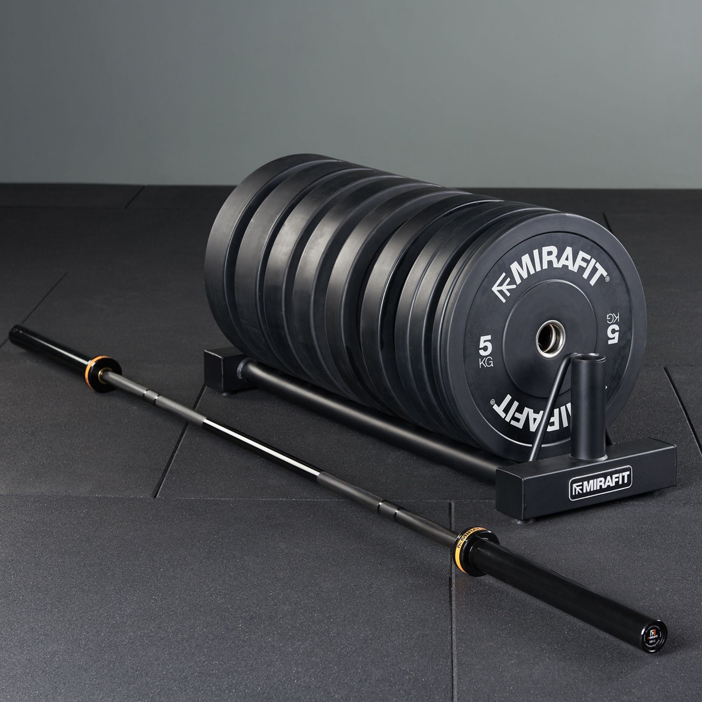 Mirafit M3 Olympic Barbell With Bumper Plate Set & Weight Storage Stand