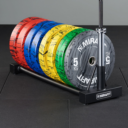 Mirafit M3 Barbell With 150kg Colour Bumper Plate Set & Weight Storage Stand