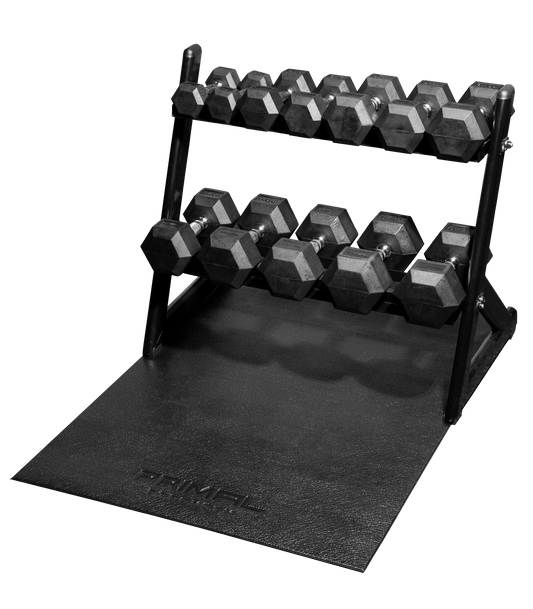 Primal Personal Series Rubber Hex Dumbbell Set 2.5kg To 15kg With Rack & Mat